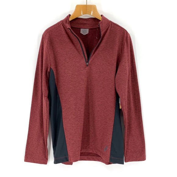 Asics NWT Mens' Heathered Red Cold Weather 1/4 Zip Long Sleeve Shirt, Medium - Picture 8 of 15
